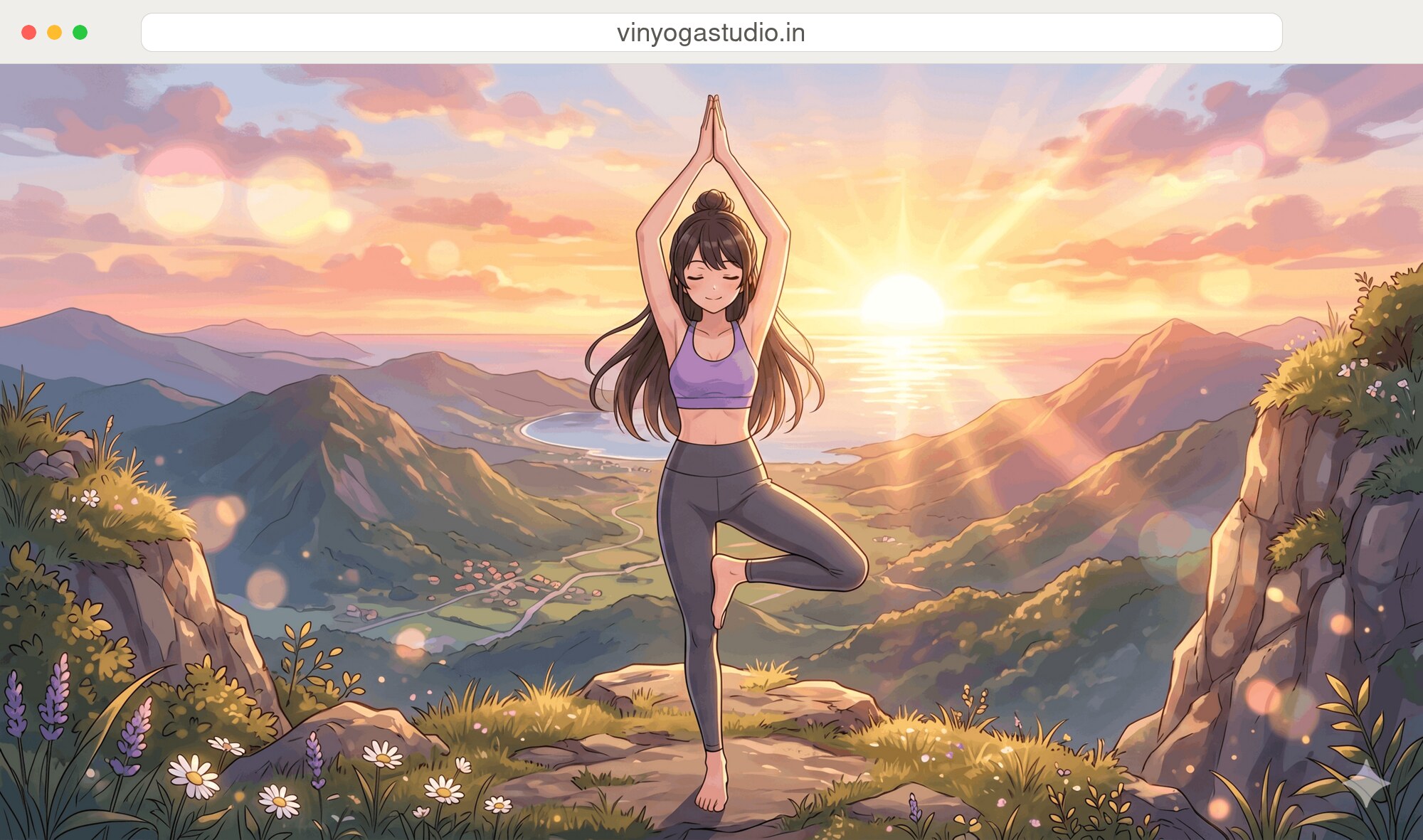 VinYoga homepage hero showing a yoga practitioner in meditation