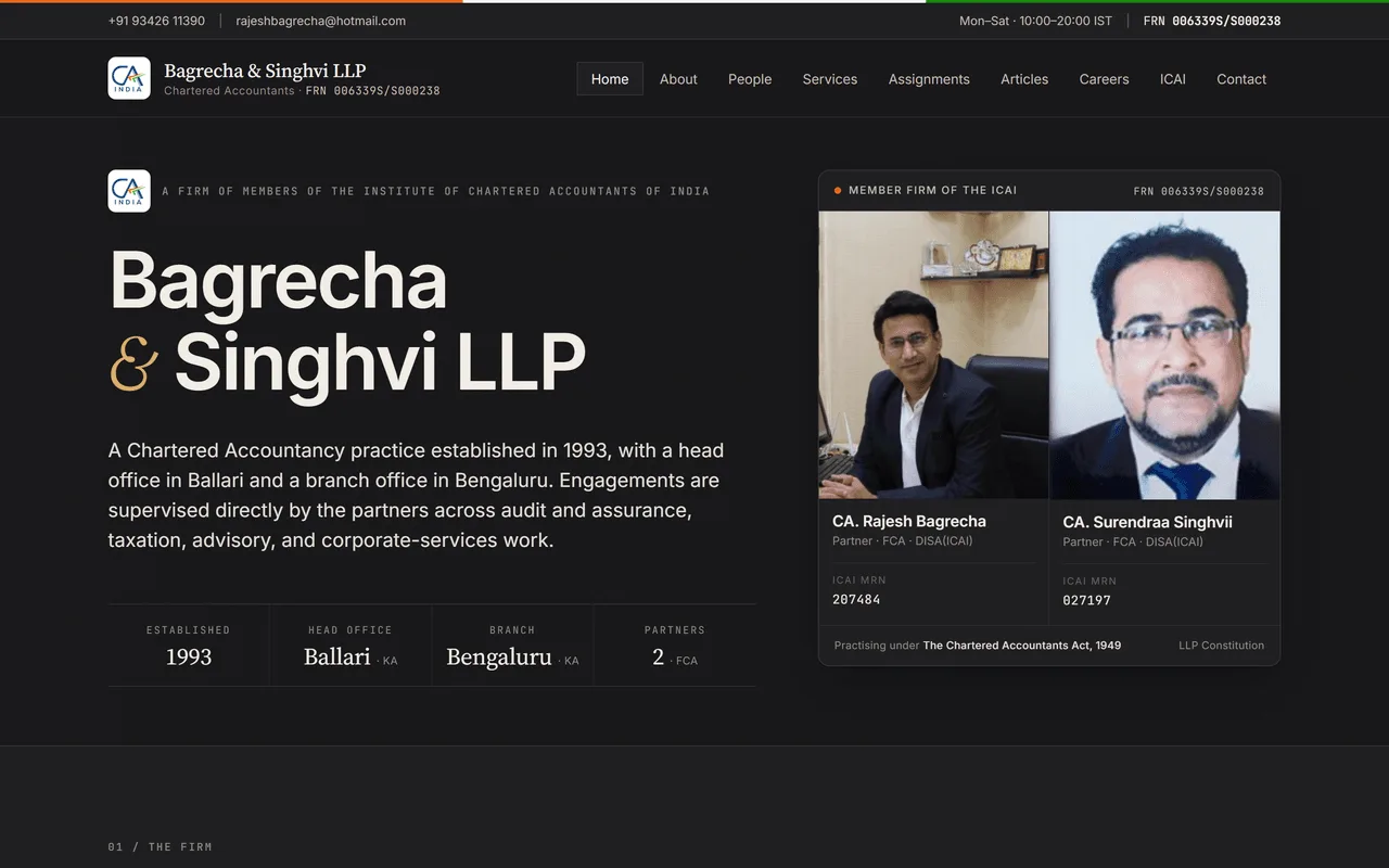 Bagrecha & Singhvi LLP: CA firm redesign, live at bnsca.in